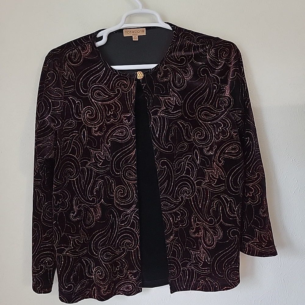 Notations Black and Red Paisley Sparkle Twinset Jacket Tank Holiday Party 2X